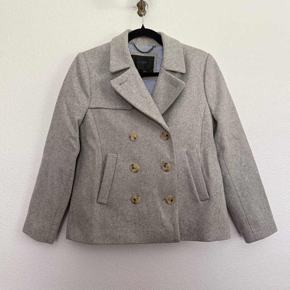 J Crew Melton Wool Gray Short Peacoat Double Breasted Coat 4 Petite